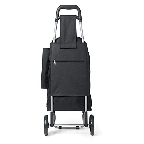 Publiclick Carrito de la Compra de poliéster 600D Negro, Mecanismo Plegable para fácil Almacenamiento. Bolsillo con Cremallera y Soporte para Paraguas, Medidas 37X30X96cm