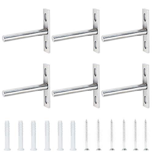 Pulluo Soporte de Estante Flotante 6pcs Soporte de Estante Invisible Oculto T Escondido de Metal Oculto con Tornillos para Muebles Decoración de Pared Soporte de Estantería Plateado, 70 x 68mm