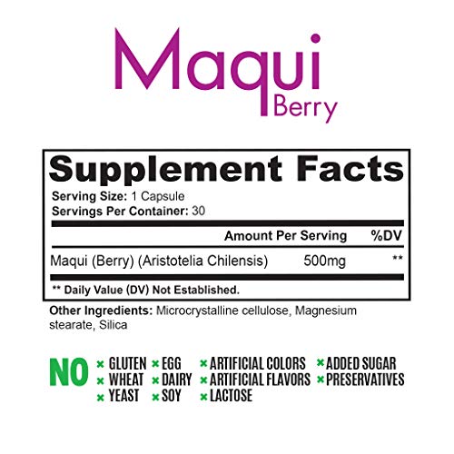 Purest Maqui Berry Extract Capsules | Recomendado por el farmacéutico, suplemento de pérdida de peso antienvejecimiento con antioxidantes | Superalimento natural para ojos secos - 500mg, 30 cápsulas