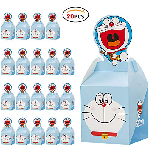 Qemsele Cajas De Fiesta Bolsas de cumpleaños, 20Pcs Regalo Cajas, Cajas de Caramelo Tema reutilizable Bolsas de Fiesta bolsas para cumpleaños niños la fiesta favorece la bolsa bolsas fiesta (Doraemon)