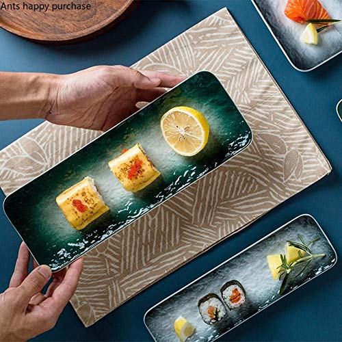 Qingsb Rectangle Sushi Plate Plato Plano de Sashimi de Estilo japonés Cerámica para el hogar Vajilla Decorativa Conjuntos de Platos y Platos de Restaurante, S Verde