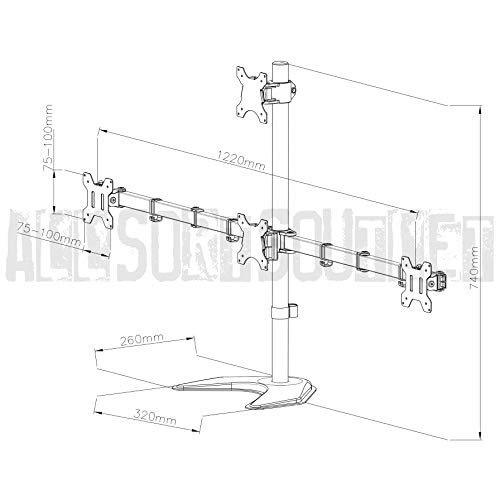 Quad Quadruple 4 Pirámide (3 + 1) LCD LED TFT Monitor de computadora Soporte de escritorio Montaje independiente totalmente ajustable Heavy Duty 3 pantallas de 15" a 25"