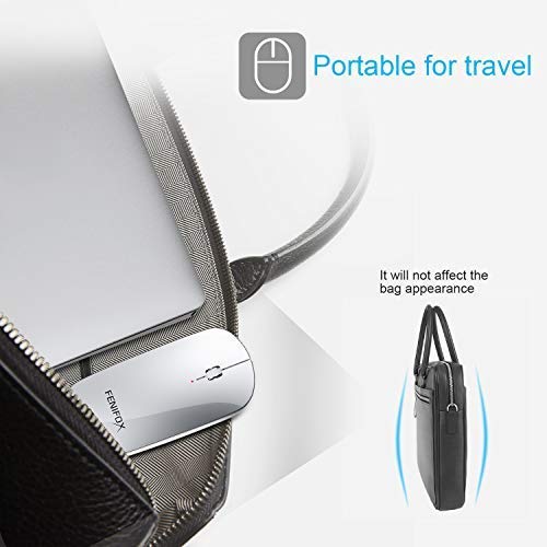 Ratón Inalámbrico Portatil, Fenifox Mini Mouse Bluetooth Ultrafino Recargable, para viajes de negocios, Oficina, compatible Ordenador Mac/Windows/Notebook/Tablet/Celular-Plata