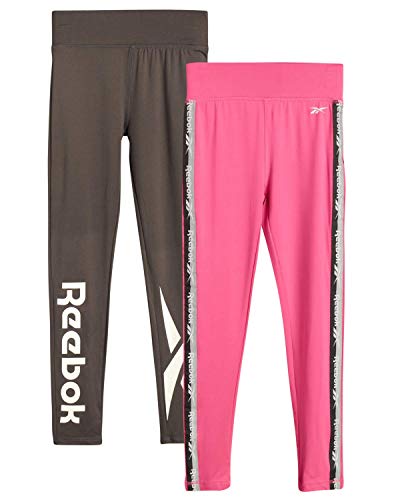 Reebok Leggings atléticos para niña - Medias deportivas de larga duración de elastano, Leggings, 12, Carbón/Ciruela Azúcar