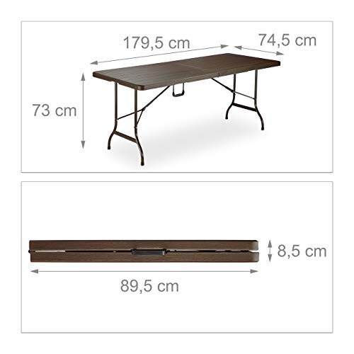 Relaxdays Conjunto Mesa y Bancos Jardín Plegables XXL, Plástico, Marrón, 73 x 179.5 x 74.5 cm