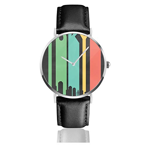 Reloj clásico, estilo vintage Tokyo Cityscape negro correa de cuero muñeca Casual relojes