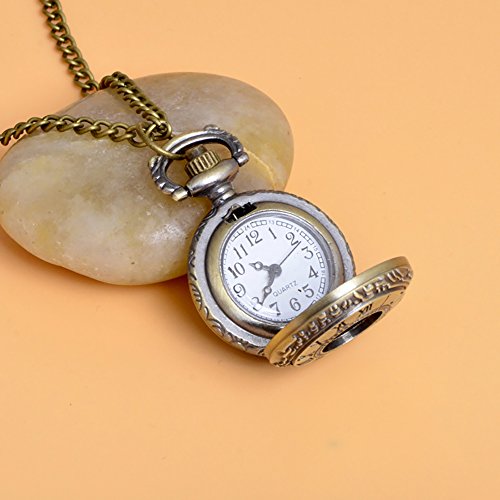 Reloj de la vendimia del reloj de bolsillo clásico 1PC números romanos escala de bolsillo del cuarzo con la cadena de retro reloj de regalo collar para los hombres y de las mujeres (números romanos)