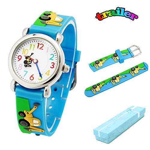 Reloj para Niños de Vinmori, Reloj de Cuarzo con Dibujos Animados Bonitos en 3D Resistente al Agua. Regalo para Chicos, Niños y Niñas (Remolque Azul)