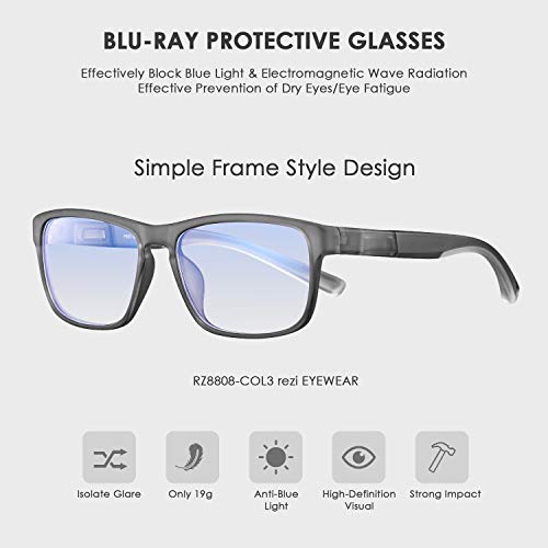 Rezi Gafas de ordenador Gafas Lectura para Protección contra Luz Azul - Alta Protección para Pantalla, Marco ultraligero | Luz anti-azul | 100% protección UV, Evita la Fatiga Ocular para PC, Móvil