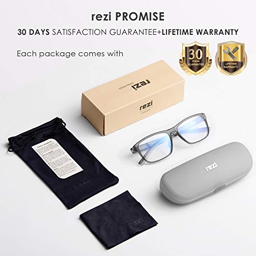 Rezi Gafas de ordenador Gafas Lectura para Protección contra Luz Azul - Alta Protección para Pantalla, Marco ultraligero | Luz anti-azul | 100% protección UV, Evita la Fatiga Ocular para PC, Móvil