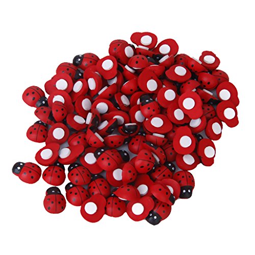 RICISUNG Pequeñas mariquitas de madera para pegar, vinilo, rojo, 100pcs/set