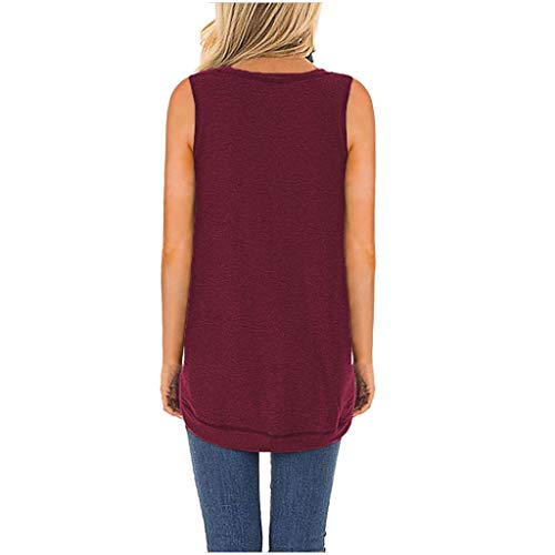 ROVNKD Tops de algodón para mujer, blusa sin mangas, camiseta para mujer, estampado de leopardo Vino M