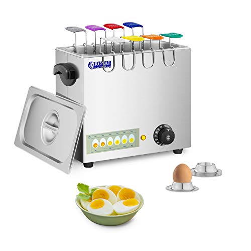 Royal Catering Hervidor Cocedor de huevos eléctrico RCEB-8T (2600 W, Acero inoxidable, Para 8 huevos, 8 cucharas con distintos colores, Incluye 4 vasos)