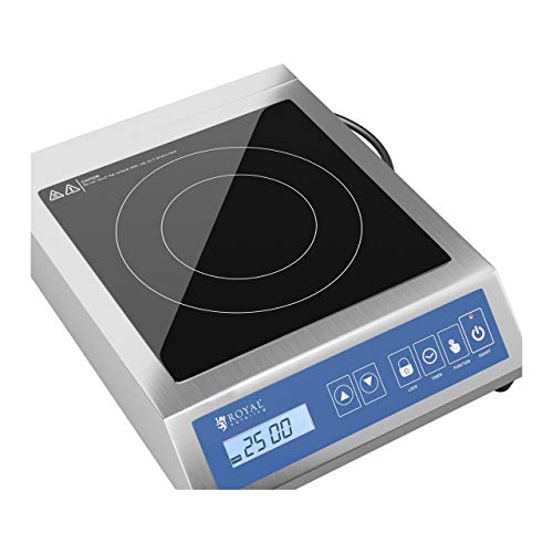 Royal Catering Placa De Inducción Portátil Para Cocinar RCIK-3500GP (Hasta 3500 W, De 60 a 240 °C, Temporizador, Capacidad máx. de 30 kg, Táctil, 28 cm)