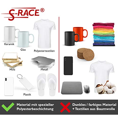 S-RACE - Papel de sublimación (A4, 20 hojas, 120 g/m², apto para impresoras de inyección de tinta de sublimación, secado rápido, resistente a borrones