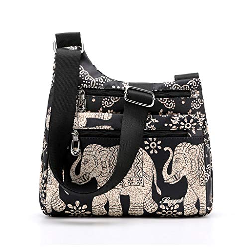 S-TROUBLE Bolso Bandolera de Hombro de Nylon Impreso para Mujer Bolso de Mano con Cremallera Messenger Multi Zipper