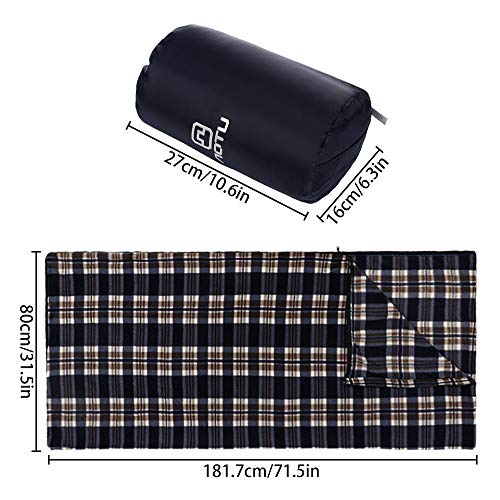 Saco de dormir de microfibra con cremallera, ligero, para viaje, con forro o manta con bolsa de almacenamiento para acampada al aire libre, clima frío, color Navy blue plaid, tamaño 71" x 59"