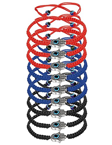 sailimue 9 Piezas Pulseras Hombre Mujer Unisex Pulseras Rojas Negro Azul Pulseras Amigas Mal de Ojo