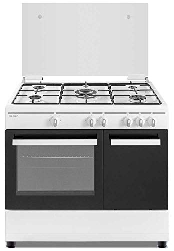 Sauber - COCINA SCW5GB 5 Quemadores -Gas Butano - Porta-bombonas - 90X60 - Tapa Cristal Color Blanco