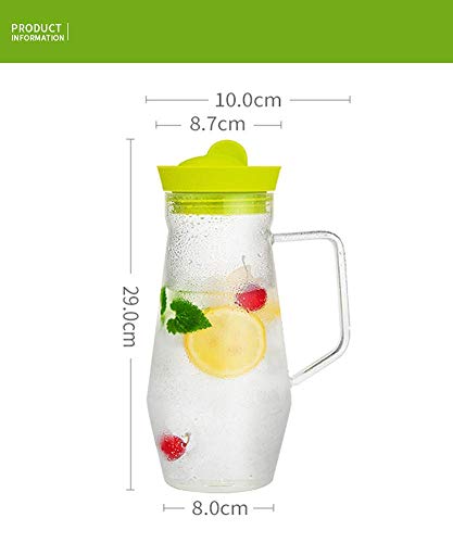 SBDLXY Jarra, Jarra de Vidrio con Tapa de 1,3 litros, Jarra de Agua fría/Caliente con asa, Jarra de Vidrio de borosilicato para té Helado casero, Leche, café y Jugo, Cepillo y Posavasos incluidos