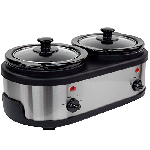 SC-3.0L OV Chef 2 x 1,5 litros Slow Cooker con función para mantener el calor, cristal de seguridad y cuenco interior extraíble de cerámica, acero inoxidable