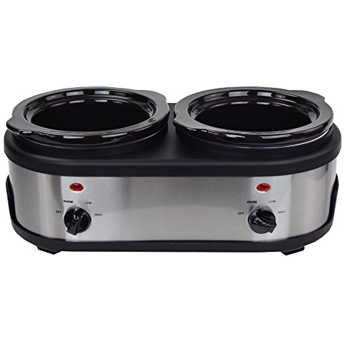 SC-3.0L OV Chef 2 x 1,5 litros Slow Cooker con función para mantener el calor, cristal de seguridad y cuenco interior extraíble de cerámica, acero inoxidable