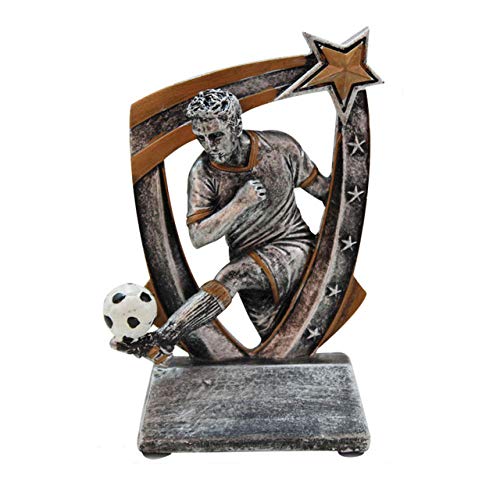 SculpturesQYZ Decorativas Estatuas Resina Plata Jugador de fútbol Creativo Trofeo Ornamento Deportes Fútbol Hombre Estatua Miniatura Decoración del hogar