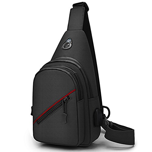 Selighting Mochila Hombre de Bandolera Militar Bolso Messenger con USB Recargable Puerta Mochila de Pecho Casual Bolso Bandolera Mochila Cruzada para el Uso Diario (negro)