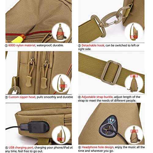 Selighting Mochila Hombre de Bandolera Militar Bolso Messenger con USB Recargable Puerta Mochila de Pecho Casual Bolso Bandolera Mochila Cruzada para el Uso Diario (negro)