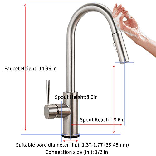 Sensor táctil extraíble Grifos,Onda de movimiento Arco alto Manija simple,Lavabo del baño Grifos,Válvula de cerámica,Mezclador de agua caliente y fría,para una Habitación,Cocina,Garaje etc-Plata