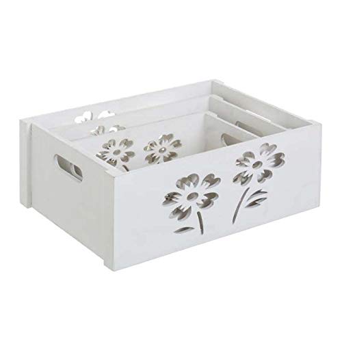 Set de 3 Cajas de Madera de Flores Blanco - LOLAhome