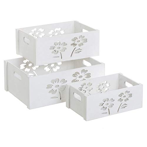 Set de 3 Cajas de Madera de Flores Blanco - LOLAhome