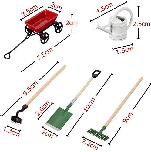 Set Mini Herramientas para Plantas de jardinería, Set de Pala Implementos agrícolas Juego de hervidor de Agua para Autos 1:12 Doll House Tool Modelo Accesorios Simulación Kit de Granja de bolsilloJar