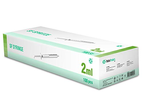 SF Medical Products jeringas desechables 2ml, sin látex, Luer, caja de 100 jeringuillas