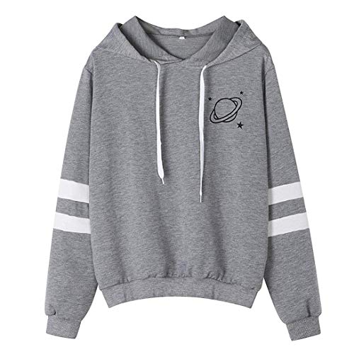 ShallGood Liquidación Venta Letras de Las Mujeres Imprimir Patchwork Sudadera con Capucha Sudaderas con Capucha Blusa Otoño Ganador de Manga Larga con Capucha Gris ES 36