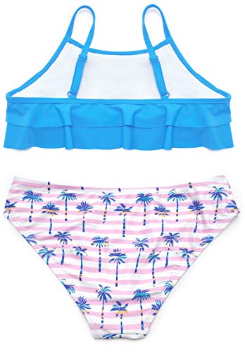 SHEKINI Niña Traje de Baño de Dos Piezas Ruffle Bikini Bañadores Impresos Traje de Baño (10/12 Azul Cielo)