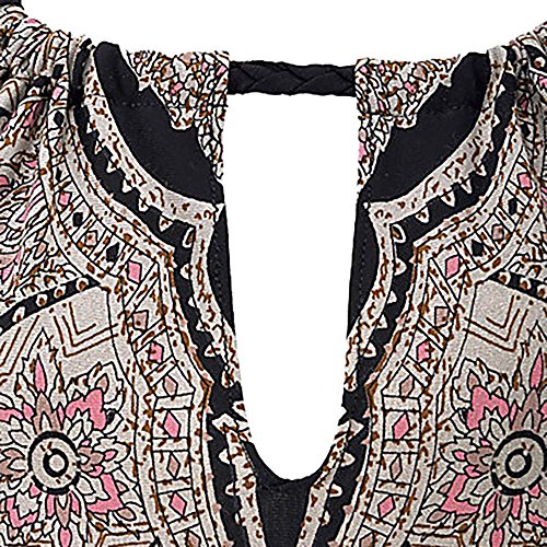 SHOBDW Las Mujeres del Verano de la Manera del Halter Cuello Boho Sexy Imprimir sin Mangas Casual Mini Vestido de Beachwear Vestido de Tirantes (M, Negro)