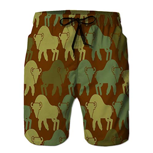 Shorts de Playa para Hombre, bañadores Impresos en 3D, Bisonte, Textura Militar, Aurochs, patrón del ejército, Soldado, búfalo Protector, Cazador de Guerra, Camuflaje, Ornamento, Toro Salvaje