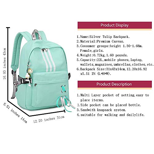 Silver Tulip Mochila para portátil Universidad Hombros Niños Escuela Bolsas de Libros Mochila para niñas (Verde, Medio con Puerto USB 02)