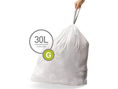 simplehuman, paquete de 20 bolsas de basura a medida, código G, plástico blanco