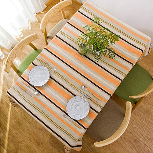 SjyBed Mantel de Rayas Nórdicas de Algodón y Lino Simple Mesa de Comedor Moderna Sala de Estar Mesa de Café Mantel del Hotel Mesa Rectangular Mesa Cuadrada Fiesta，Naranja，130X130 CM