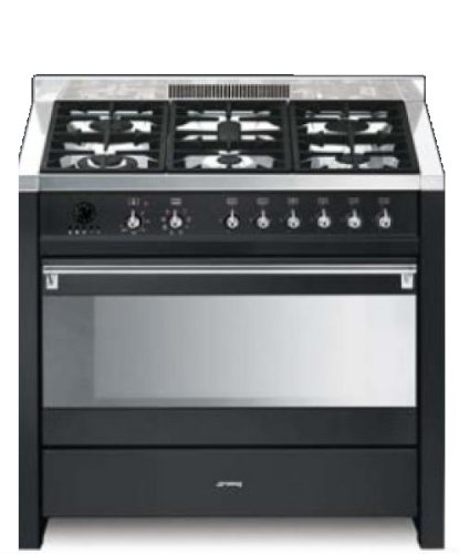 Smeg CS19A-7 - Cocina (Independiente, Negro, Botones, Giratorio, 90L, 2900W, Gas natural)