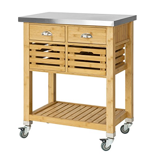 SoBuy Carrito de Cocina con Piso de Acero, Estantería de Cocina, Carrito de Servir de Bambú, FKW40-N, ES