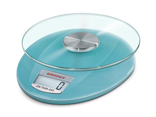 Soehnle 7084-Bascula Digital de Cocina Roma, Capacidad de Carga 5 kg, Color Azul Cielo, Vidrio, De plástico