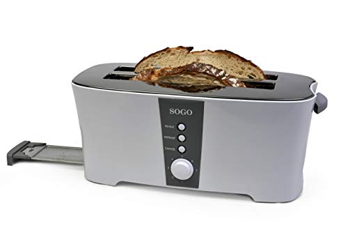 Sogo SS-5450 - Tostadora Deluxe de 4 Rebanadas con 3 Funciones, 7 Niveles de Control de Temperatura, Bandeja de Recogemigas Extraíble, Iluminación LED, Apagado Automático, 1350W, Color: Blanco