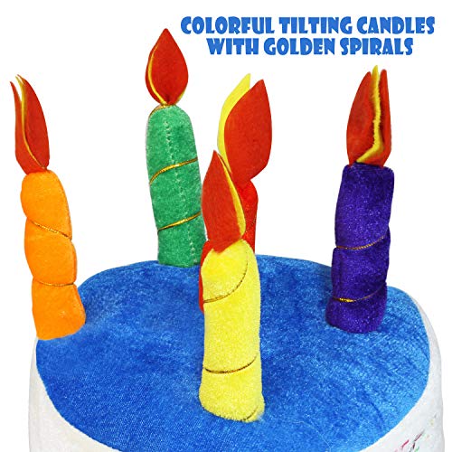 Sombrero de felpa para tarta de cumpleaños, unisex, tamaño adulto, ideal como regalos de fiesta, accesorios de disfraces, pastel y 5 velas multicolor