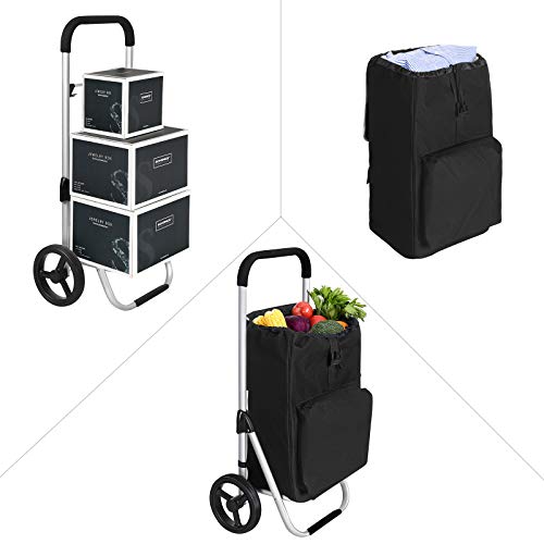 SONGMICS Carrito de Compra Plegable con Ruedas, Carro de la Compra Ligero con Compartimiento de Refrigeración, Gran Capacidad de 40 L, Negro KST04BK