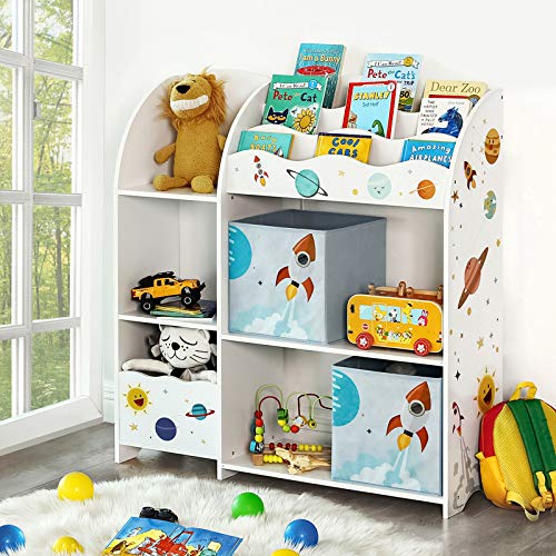 SONGMICS Organizador de Juguetes y Libros para Niños, Estantería de Almacenamiento Multifuncional con 2 Cajas, Gran Capacidad, Tema Universal, para Dormitorio, Salón, Blanco GKR42WT