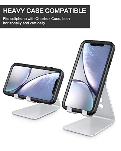 Soporte Teléfono Móvil Mesa, OMOTON Base para Móvil Ajustable de Escritorio, Apoyo para Teléfono de Aluminio para iPhone 12/11/XR/SE 2020, Redmi Note 9/8/8 Pro/7, Samsung y Otras Smartphones, Plata