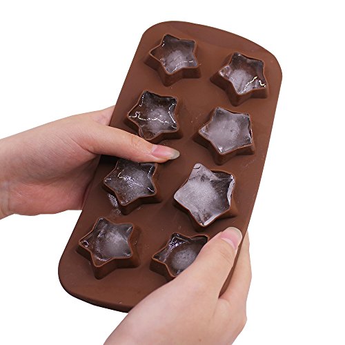 SourceTon - Pack de 3 bandejas de moldes flexibles reutilizables para hielos, bombones o jabones caseros con forma de estrellas, de calidad alimenticia, color marrón